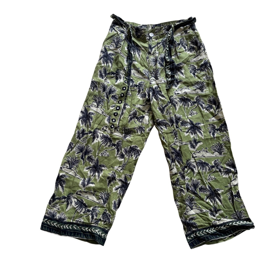 Tahari Olive Green Palm Print Wide Leg Pants